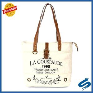 Large Canvas Tote Bag Boho Retro Shoulder Handbag Upcycled Leather
